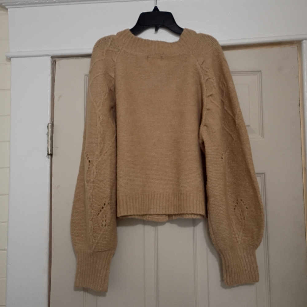 Molly Bracken V-Neck Pointelle Knit Boxy Cardigan Sweater Large Minimalist - Picture 9 of 13